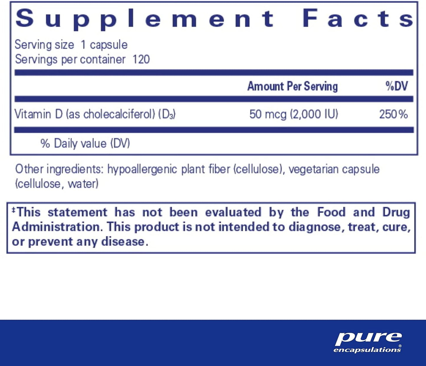 Pure Vitamin D3 120 caps (Vegan)