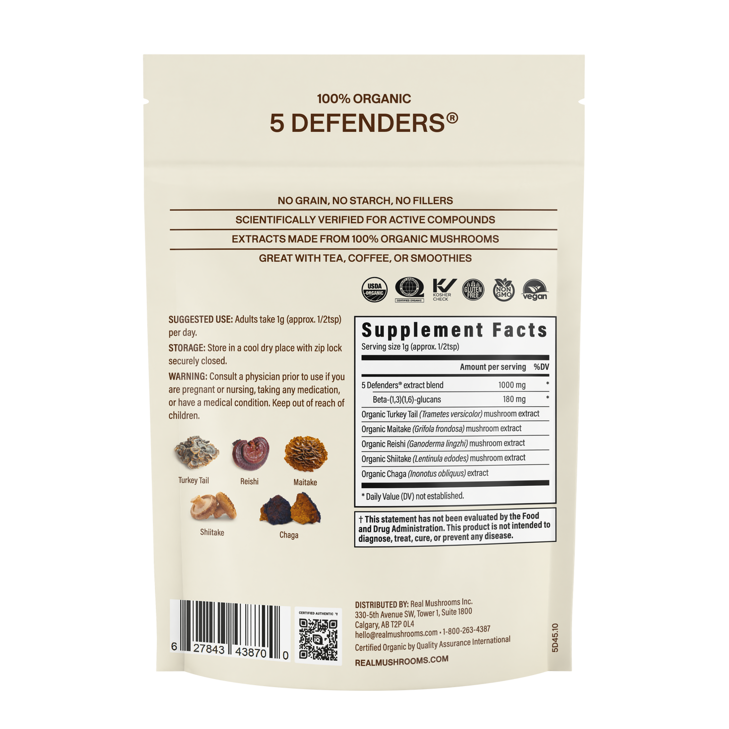 5 Defenders Organic Mushroom Bulk Powder